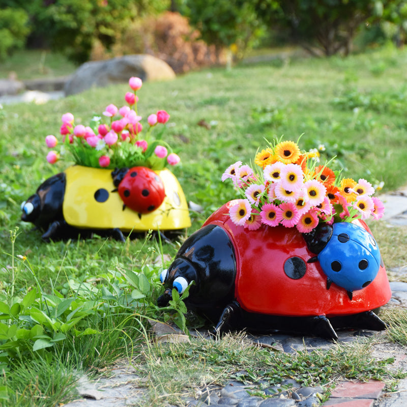 Metal Ladybug Flower Pot