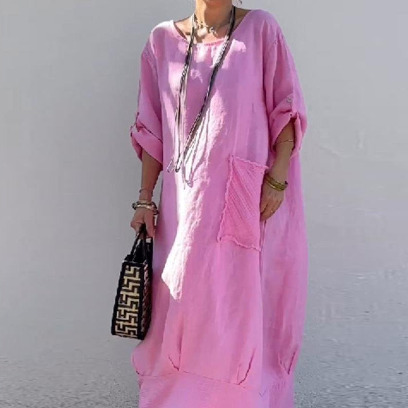 Cotton and Linen Patchwork Long Dress