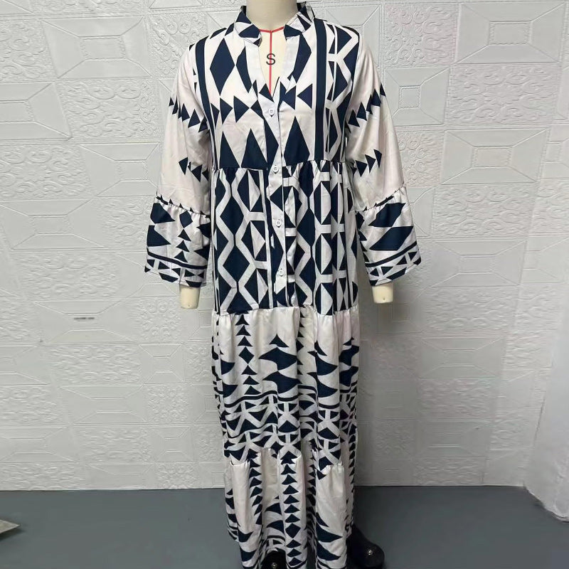 New Elegant Printed Shirt Bohemian Dress