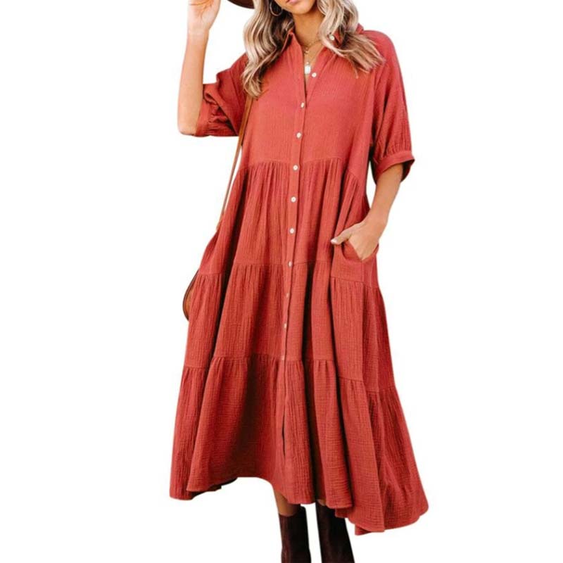 Women's Cotton Half Sleeves Midi Dress with Pockets