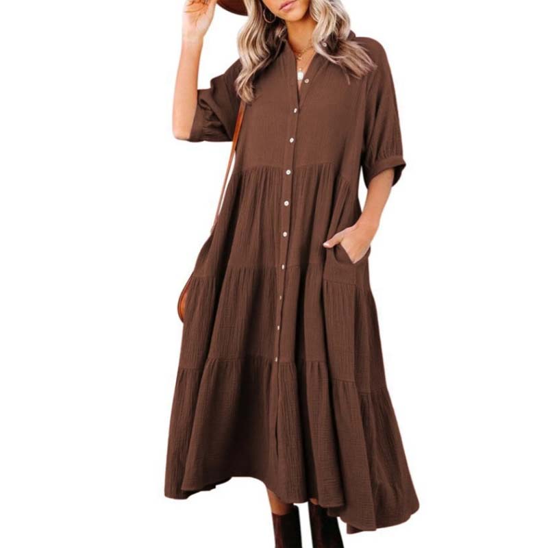 Women's Cotton Half Sleeves Midi Dress with Pockets