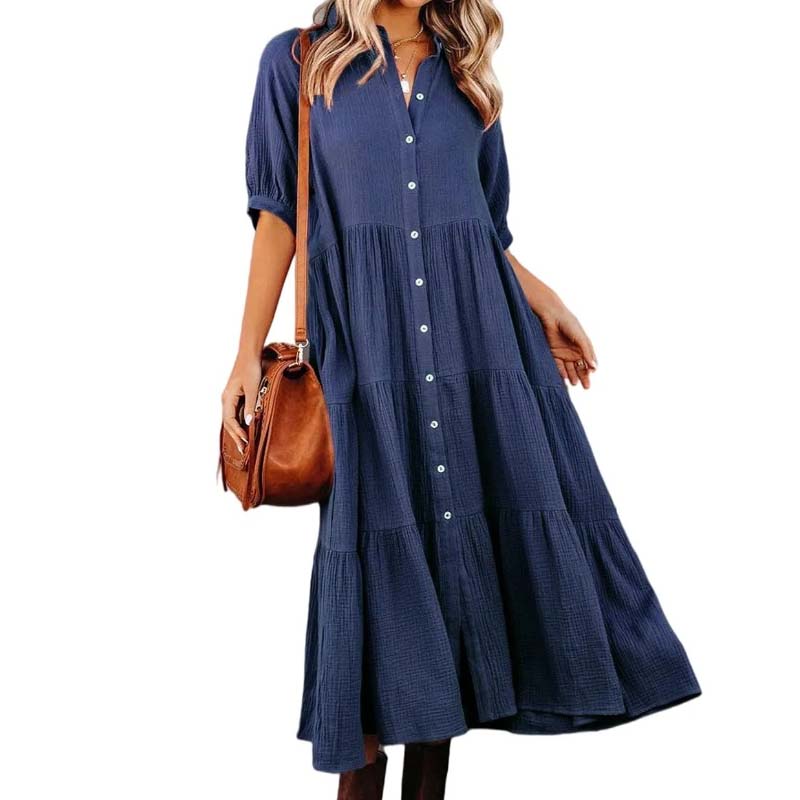 Women's Cotton Half Sleeves Midi Dress with Pockets