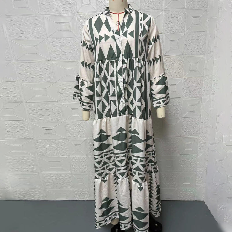 New Elegant Printed Shirt Bohemian Dress