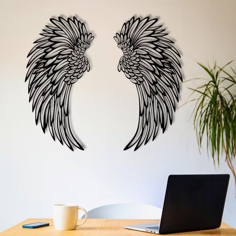 Black Angel Wings Metal Wings Wall Art with LED Lights