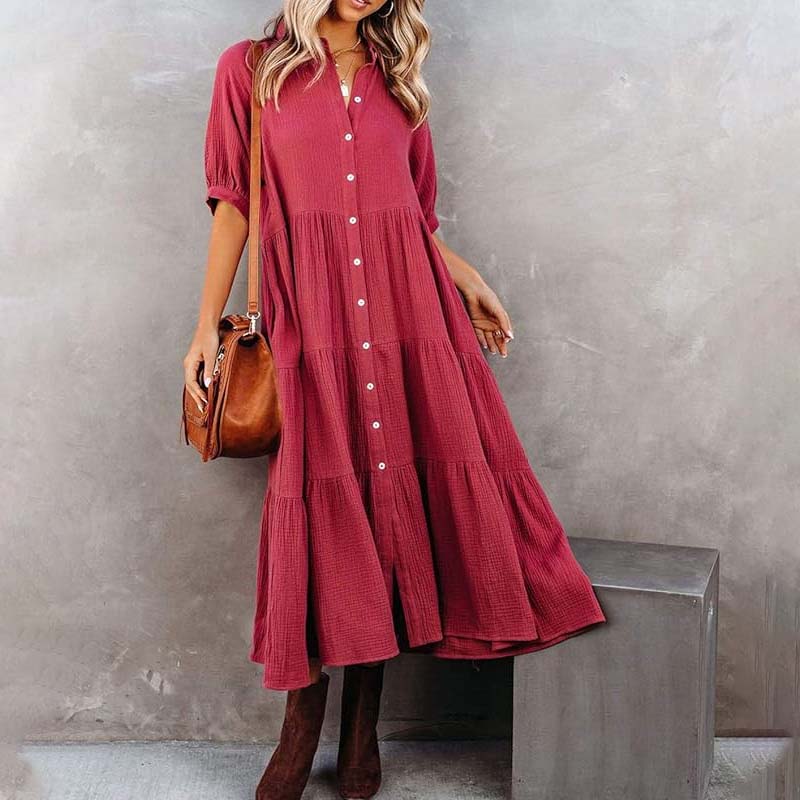 Women's Cotton Half Sleeves Midi Dress with Pockets