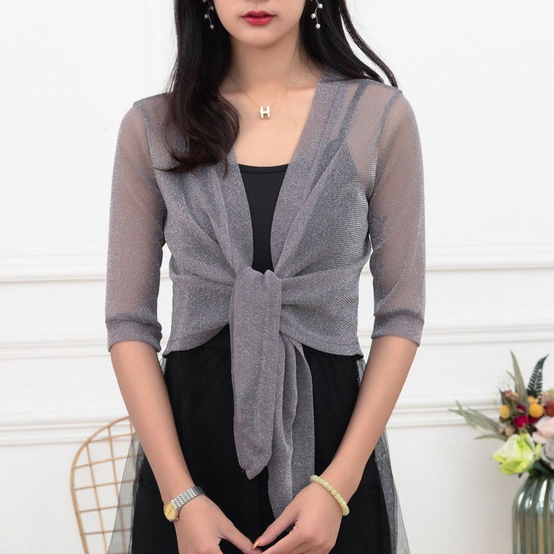 Glittering cardigan in thin ice silk fabric