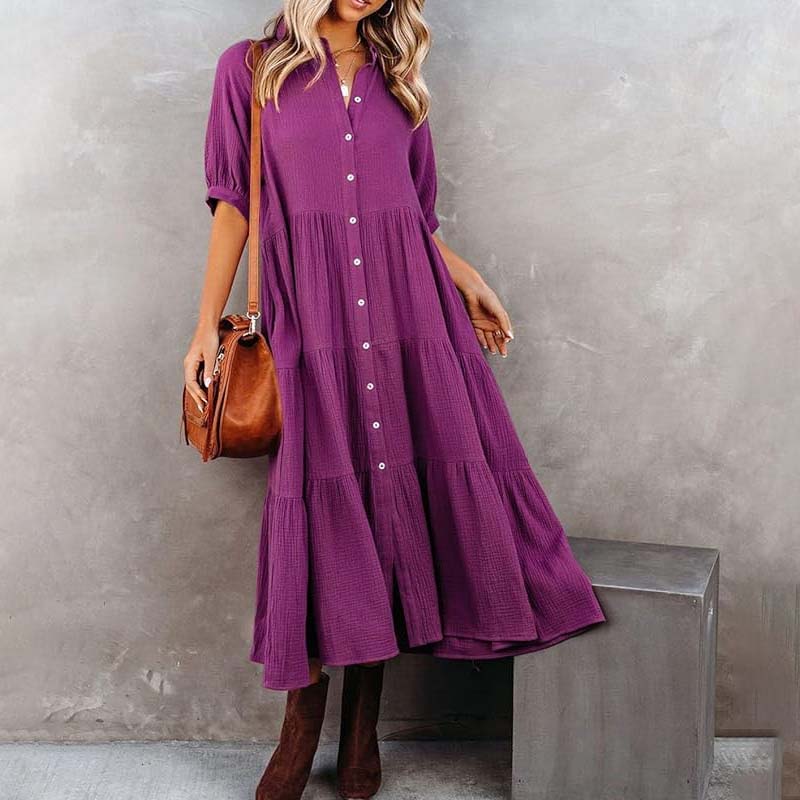 Women's Cotton Half Sleeves Midi Dress with Pockets