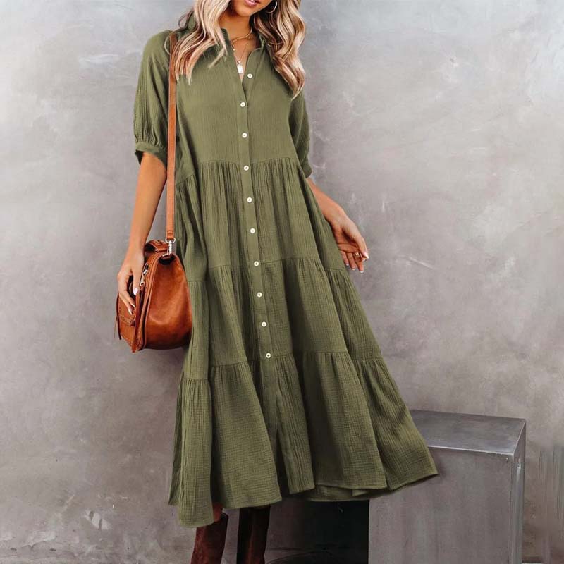 Women's Cotton Half Sleeves Midi Dress with Pockets