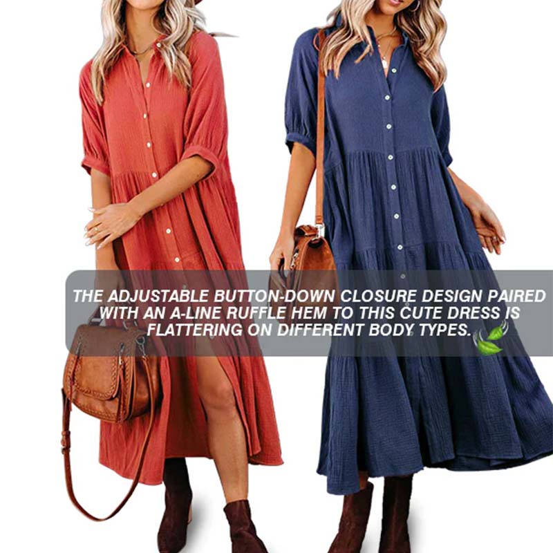 Women's Cotton Half Sleeves Midi Dress with Pockets