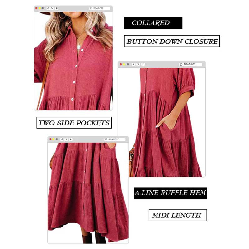 Women's Cotton Half Sleeves Midi Dress with Pockets