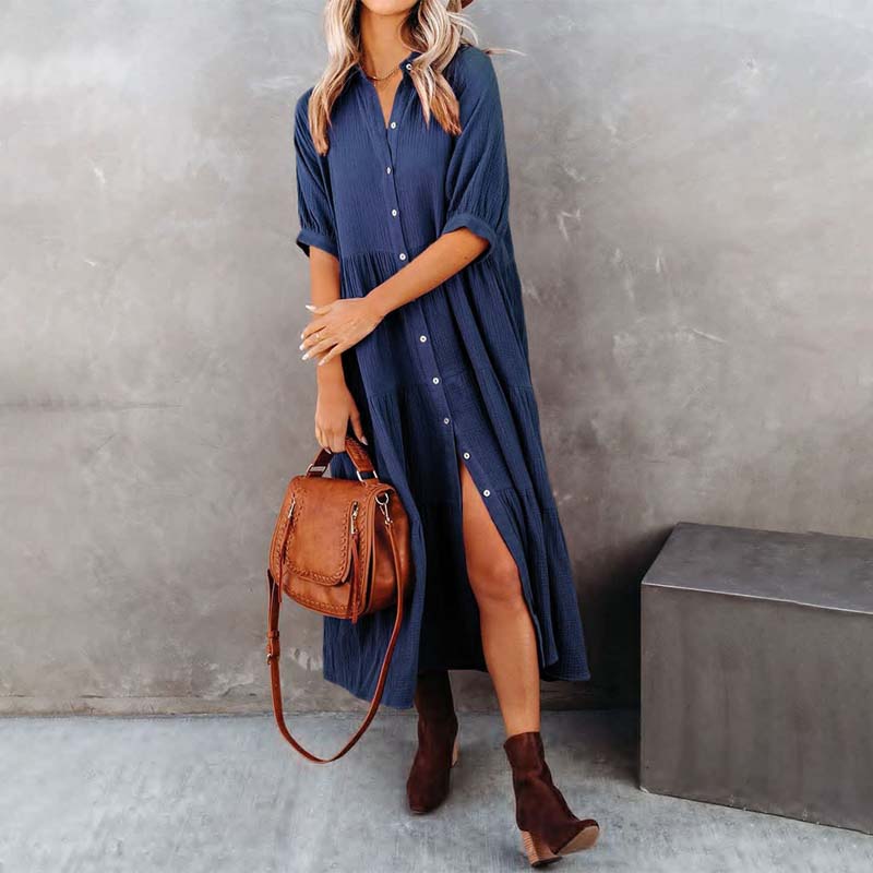 Women's Cotton Half Sleeves Midi Dress with Pockets