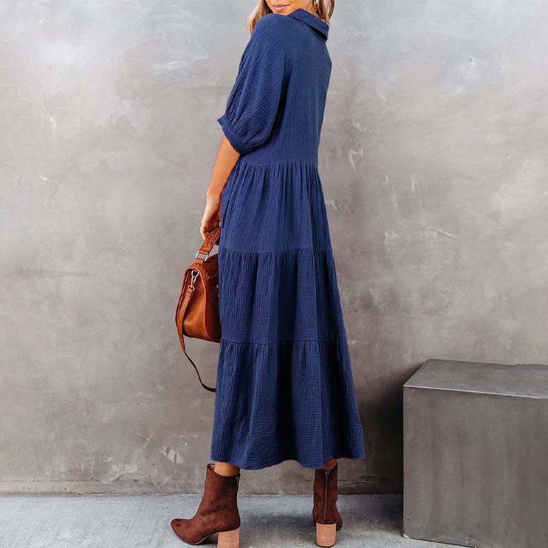 Women's Cotton Half Sleeves Midi Dress with Pockets