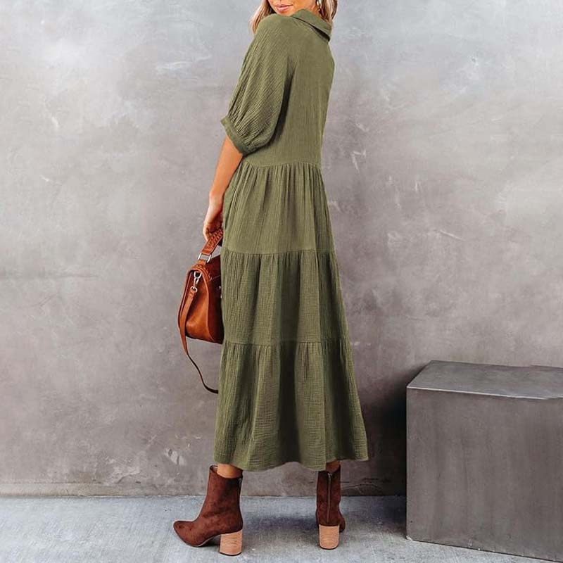 Women's Cotton Half Sleeves Midi Dress with Pockets