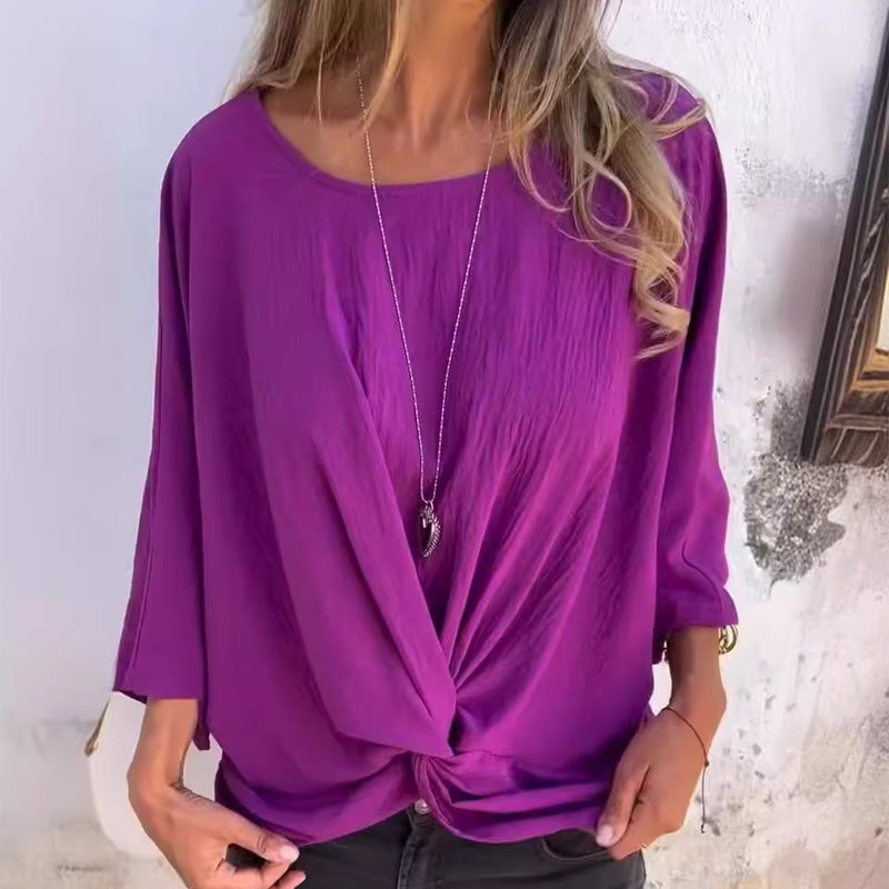 Round Neck and Half Sleeve Crossover Top