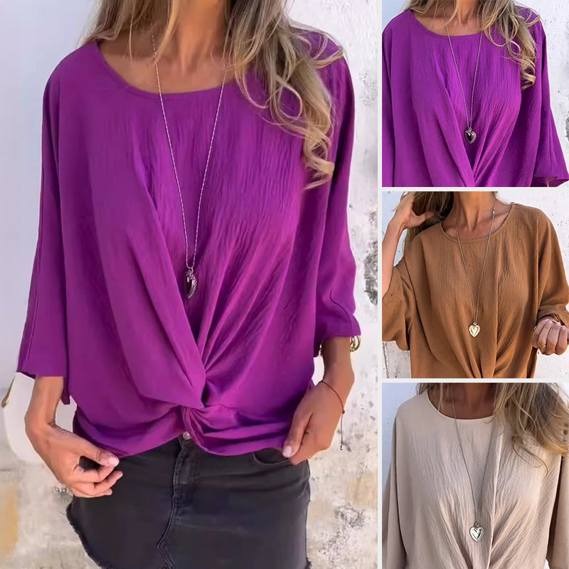 Round Neck and Half Sleeve Crossover Top