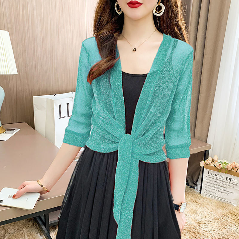 Glittering cardigan in thin ice silk fabric