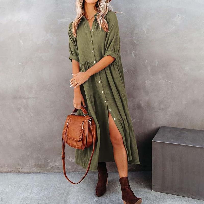 Women's Cotton Half Sleeves Midi Dress with Pockets