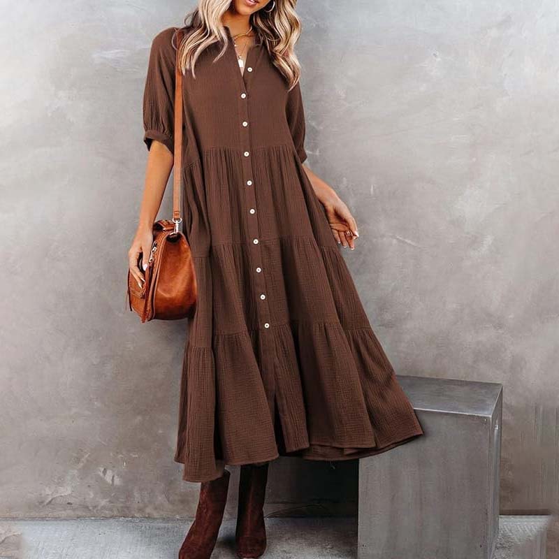 Women's Cotton Half Sleeves Midi Dress with Pockets