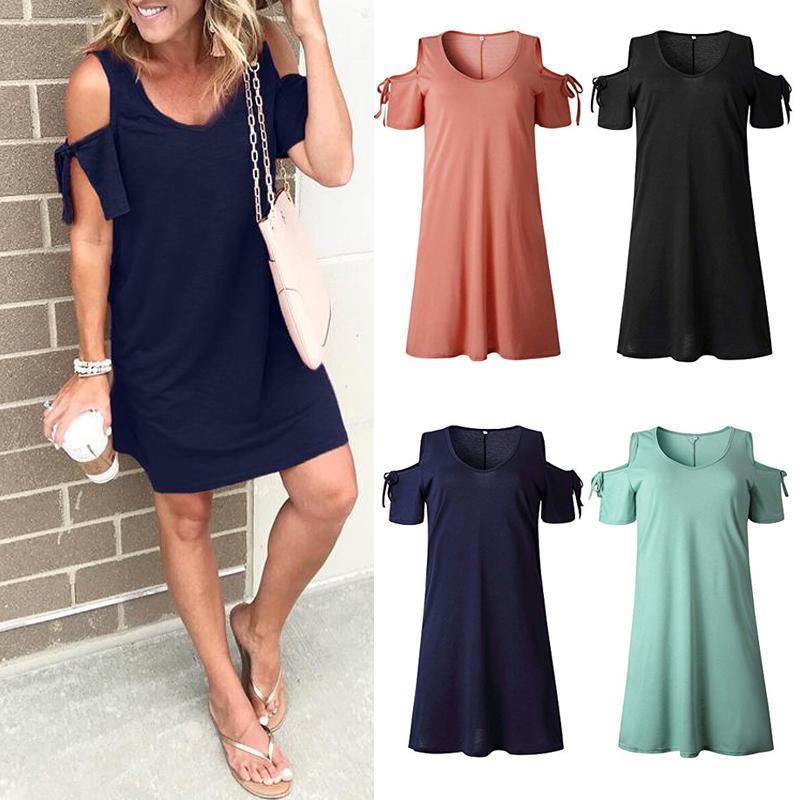 V-Neck Dew Shoulder Dress