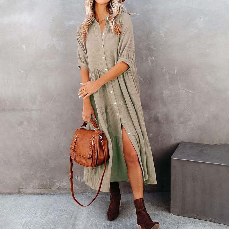 Women's Cotton Half Sleeves Midi Dress with Pockets