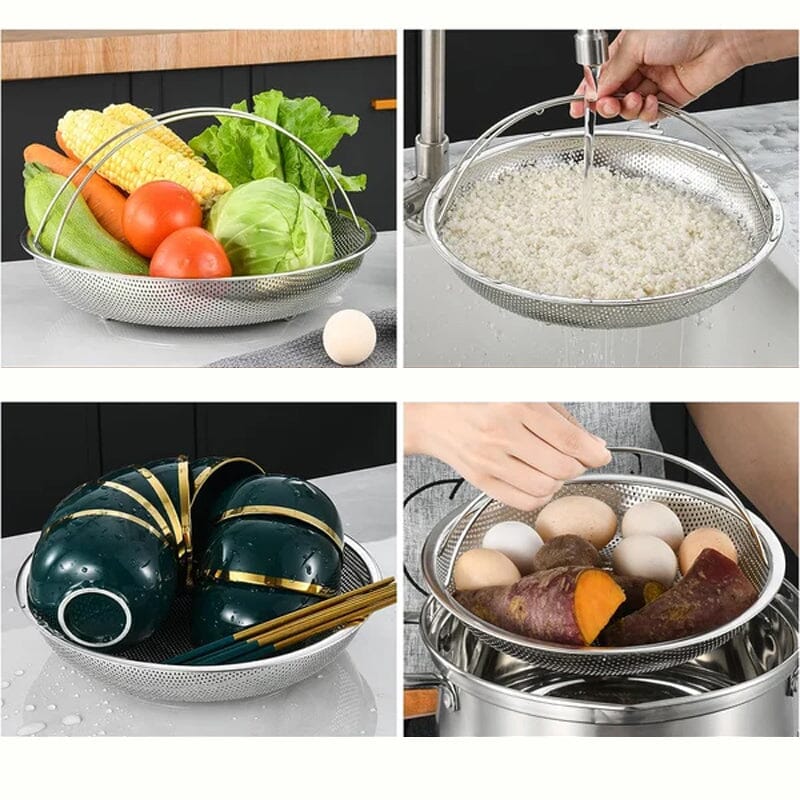 Multi-function Stainless Steel Steamer Drain Basket with Handle