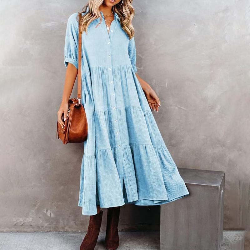 Women's Cotton Half Sleeves Midi Dress with Pockets