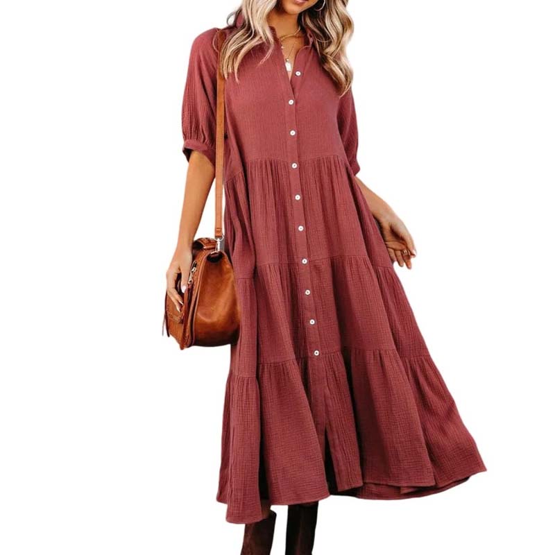 Women's Cotton Half Sleeves Midi Dress with Pockets