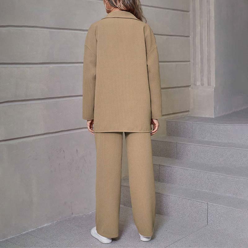 Women's Solid Color Shirt and Trousers Suit