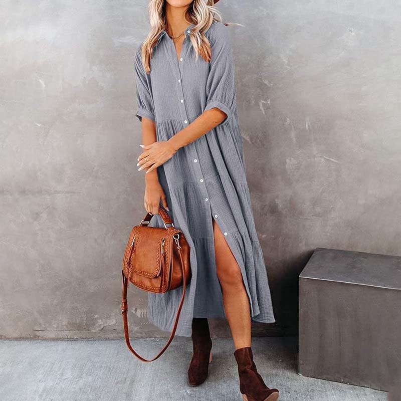 Women's Cotton Half Sleeves Midi Dress with Pockets