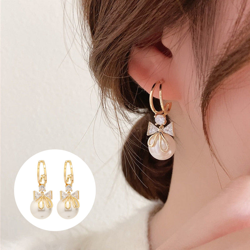 Fashion Butterfly Crystal Pearl Earrings