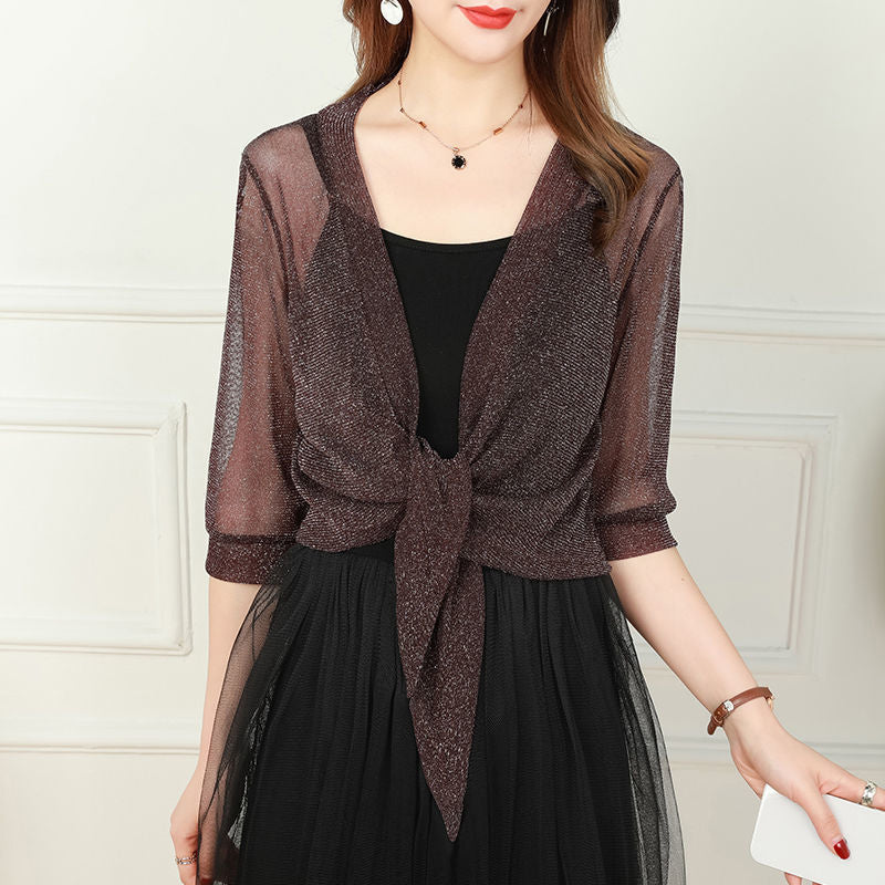 Glittering cardigan in thin ice silk fabric