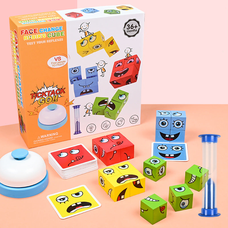 Kids Wooden Face-Changing Magic Cube Building Blocks Toy Set