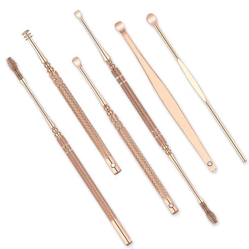 （6pcs set）Stainless Steel Ear Pick Ear Wax Remover Cleaner Tool Rose Gold