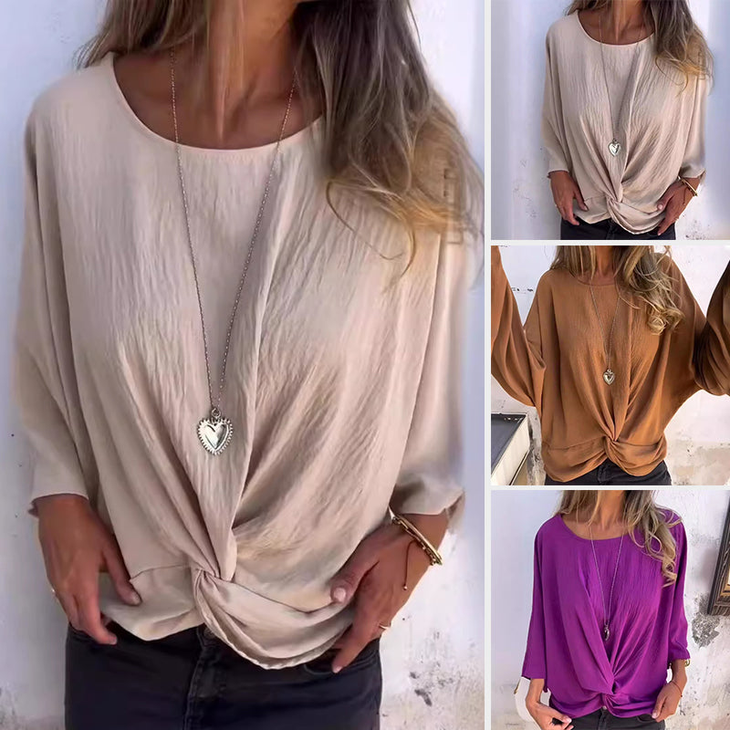 Round Neck and Half Sleeve Crossover Top