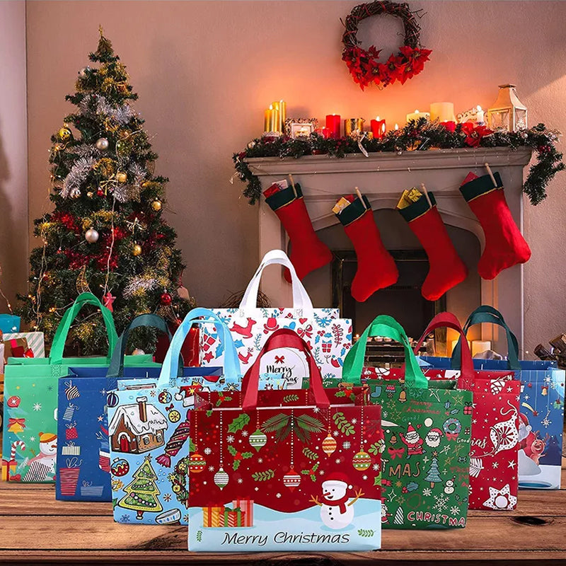 🎁Christmas Gift Bags-Christmas Tote Bags with Handles(Multiple purchases will get different colors)