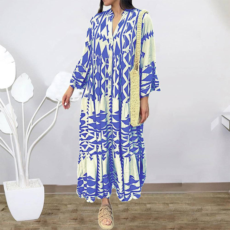 New Elegant Printed Shirt Bohemian Dress