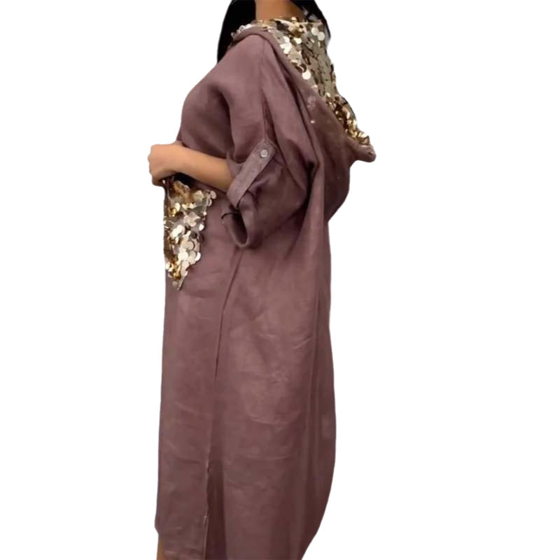 Fish Scale Sequin Hooded Maxi Dress