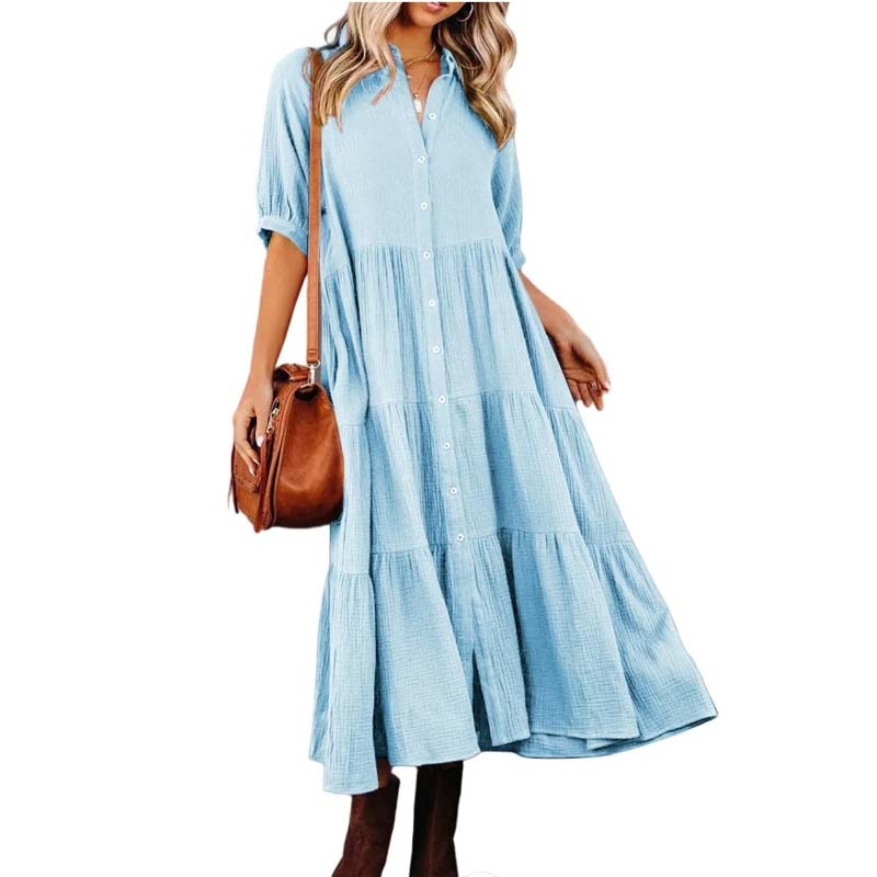 Women's Cotton Half Sleeves Midi Dress with Pockets