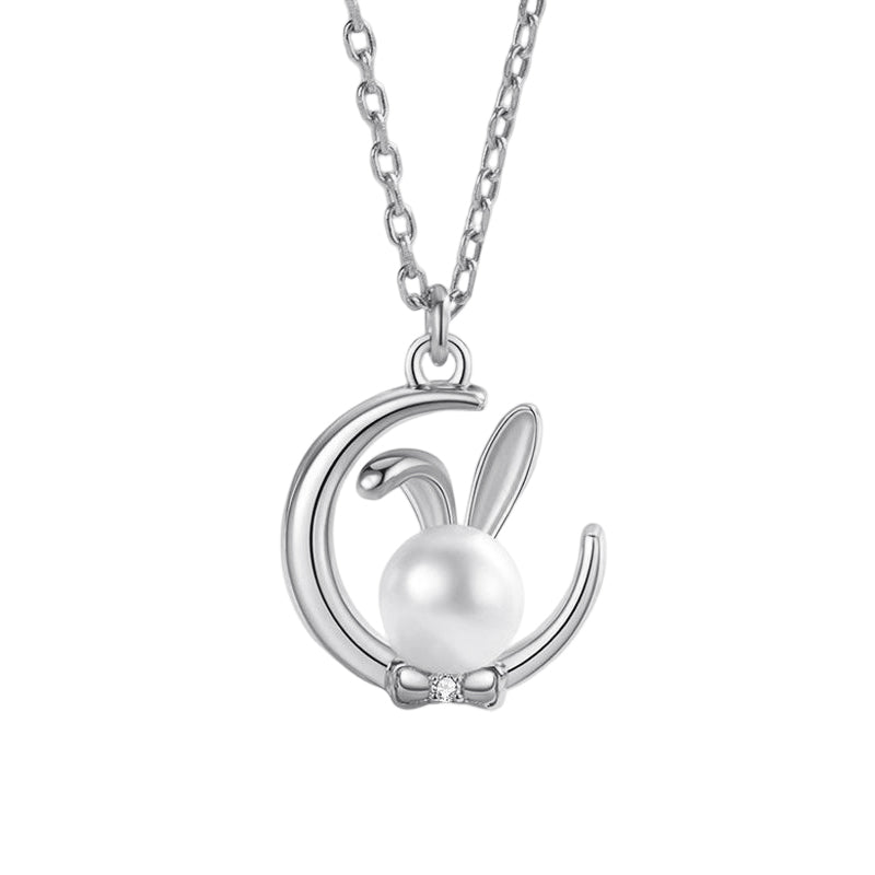 Sterling Silver Moon Rabbit Pearl Necklace