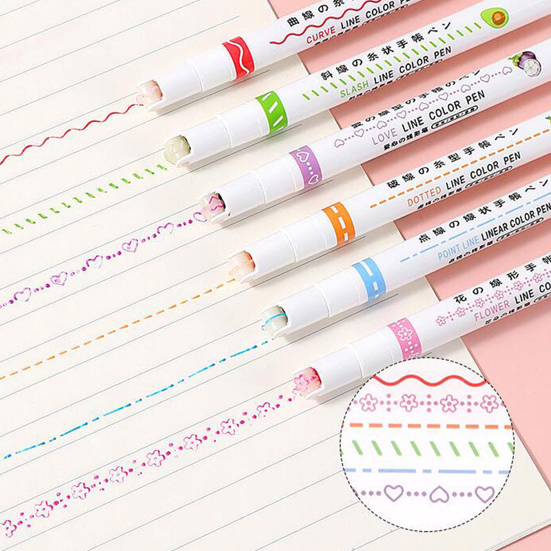 Dual Tip Pens with 6 Different Curve Shapes Fine Tips