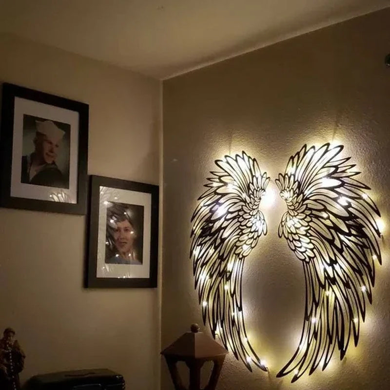 Black Angel Wings Metal Wings Wall Art with LED Lights