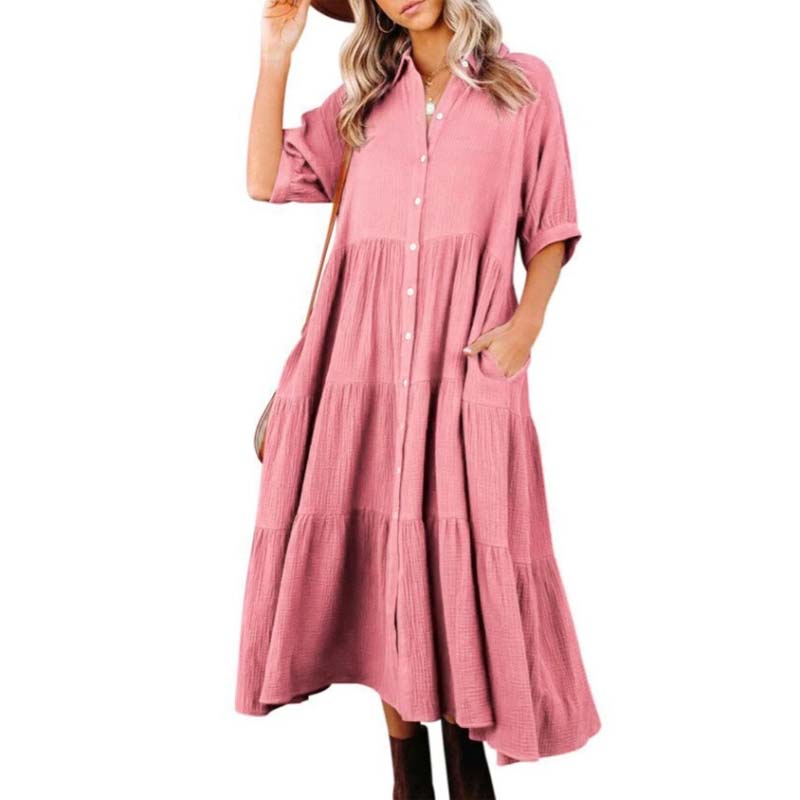 Women's Cotton Half Sleeves Midi Dress with Pockets