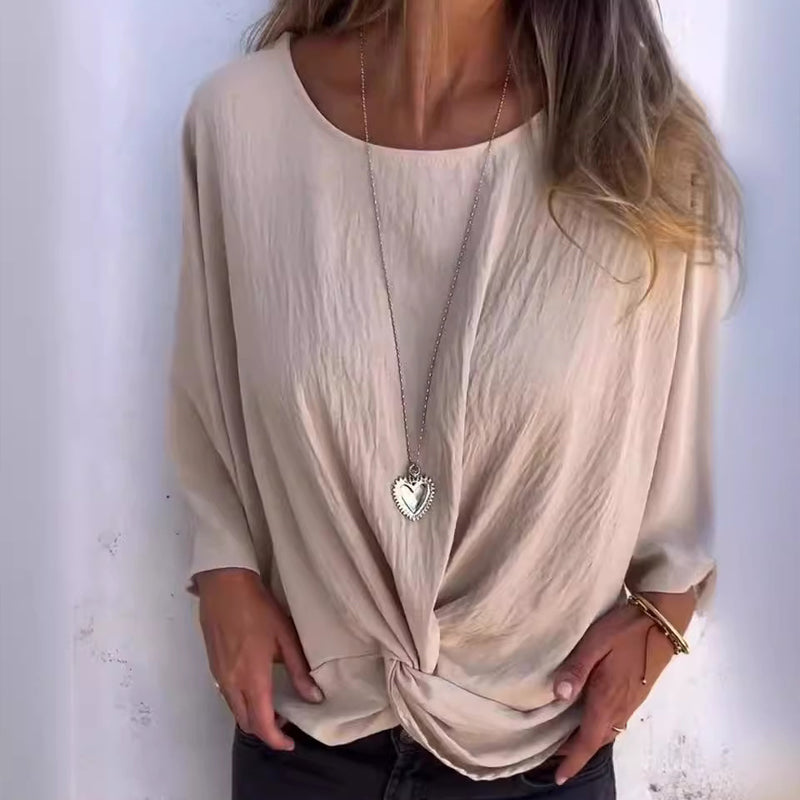 Round Neck and Half Sleeve Crossover Top