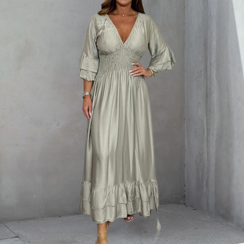 Satin Ruffle Maxi Dress