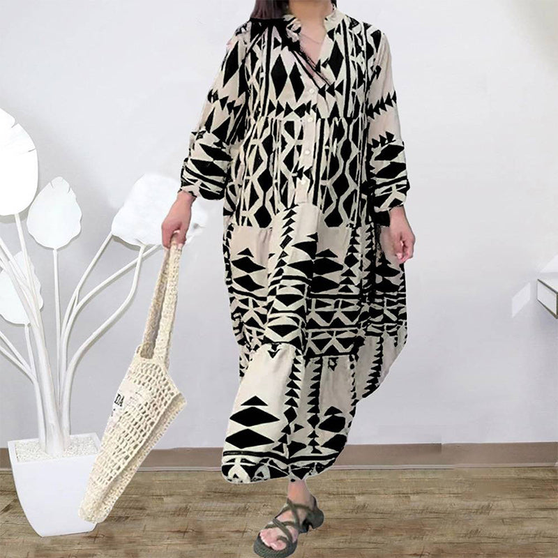 New Elegant Printed Shirt Bohemian Dress