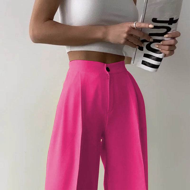 Solid Color Suit Elastic Waist Casual Pants