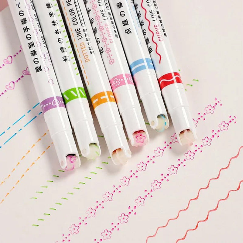 Dual Tip Pens with 6 Different Curve Shapes Fine Tips