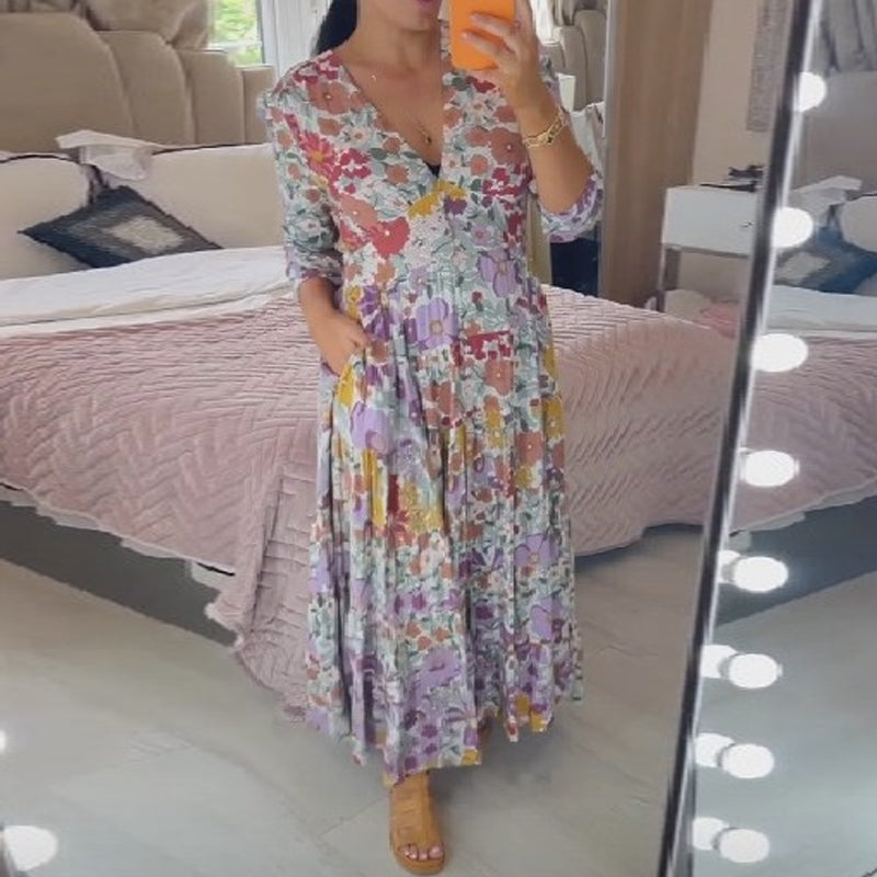 Casual Floral Print V-neck Dress