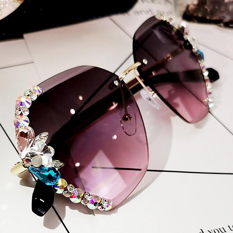 Vintage Fashion Rimless Crystal Sunglasses