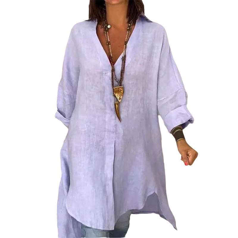 Summer Casual Cotton Linen V-Neck Shirt